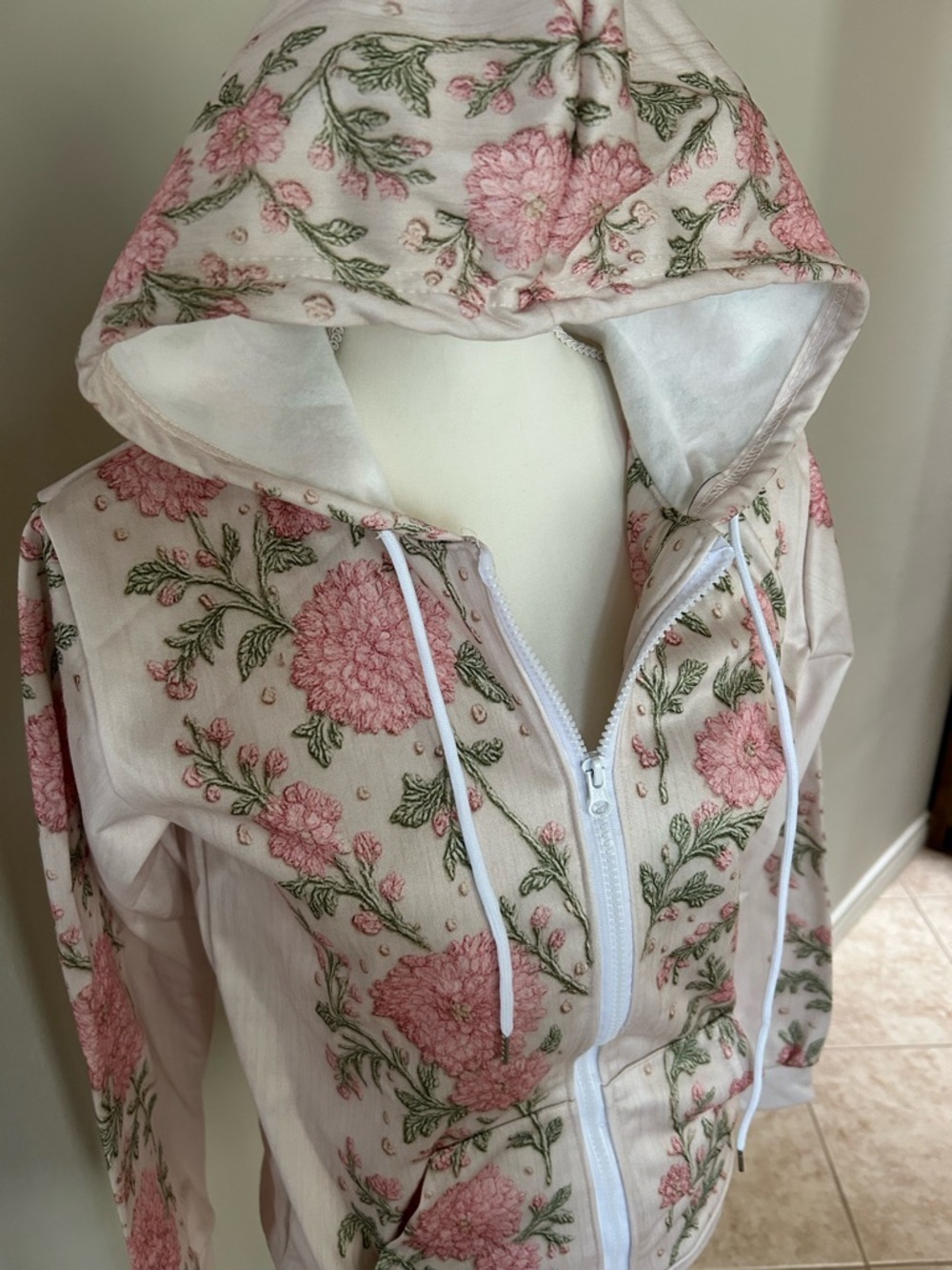 Floral Print Full Zip Hoodie - Picture 3 of 9